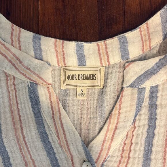 4OUR DREAMERS 3/4 Length Sleeve Button Down Cotton Blouse Size S - Picture 8 of 9